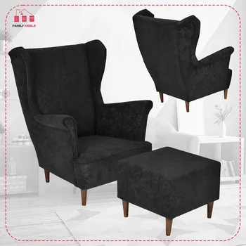 Křeslo Křeslo ušák MAX se skandinávskou podnožkou Family Meble černý velur