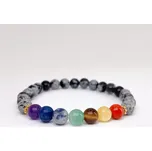 Náramek z minerálů - 7 čaker - Obsidián Vločkový