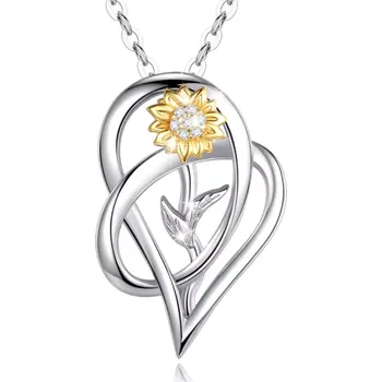 Náhrdelník For Silver Stříbrný náhrdelník se srdcem a pozlacenou slunečnicí - Stříbro 925