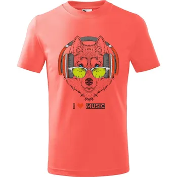 Chlapecké tričko Dětské tričko I love music vlk Velikost: 158/12 let, Barva trička: Korálová