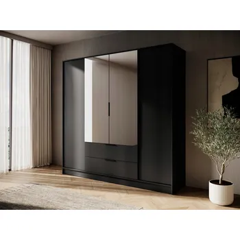 Šatní skříň Skříň Family Meble LIVIA 4DL 206 x 200 x 51 cm černá skříň se zrcadlem