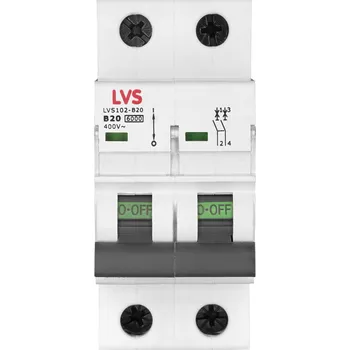 vypínač JIŠTIČ DVOUPOLE B 20A 6kA LVS LVS-102-B20
