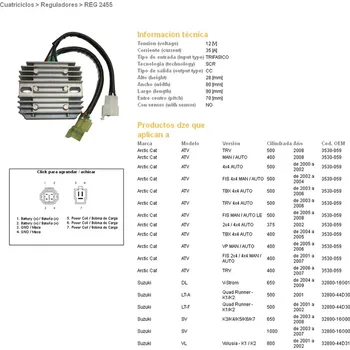 Elektroinstalace pro motocykl DZE regulátor napětí SUZUKI DL 650 V-STROM 04-09; SV 650 03-08; SV 1000 03-07; VL 800 VOLUSIA 01-02; LT-A QUAD RUNNER 01-02; CAGIVA; ARCTIC CAT (35A) (ESR124)(32800-16G01) (DZE regulátor napětí SUZUKI DL 650 V-STROM 04-09; SV 650 03-08; SV 1000 03-07; VL)
