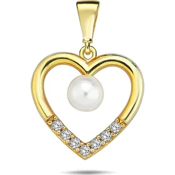 Přívěsek Zlatý přívěsek srdce se zirkony a perlou