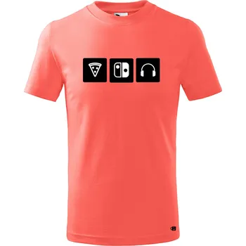 Dětské tričko s potiskem pizza Velikost: 110 /4 roky, Barva trička: Korálová