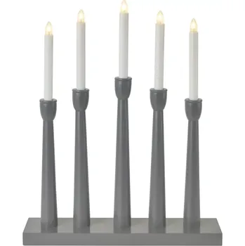 Svícen Lighting Svícen na 5 žárovek E10, dřevěný, šedý, 36 × 48,5 cm, vnitřní Emos