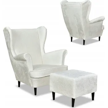 Křeslo Křeslo ušák Bella s podnožkou, skandinávský styl Family Meble, bílý velur