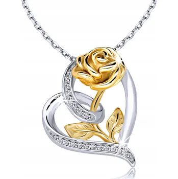 Náhrdelník Stříbrný Řetízek ryzosti 925 s velkým srdcem a věčnou růží – ideální jako Dárek