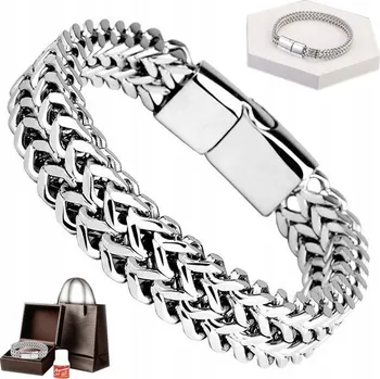 Náramek Bransoleta Srebrna Męska GRUBA Podwójna Diamantovaný Široký NÁRAMEK