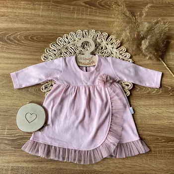 Kojenecké šaty Mamatti Šaty s tylovým lemem dl. rukáv, Srdce, Mamatti, růžové Velikost: 92 (18-24m)