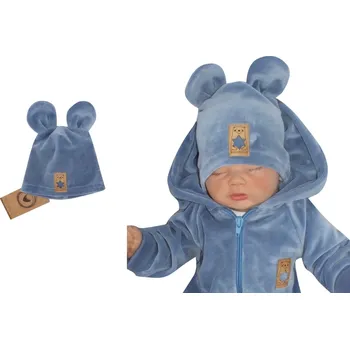 Kojenecký body Z&Z Velurová, semišková čepička s oušky, modrá Velikost: 80/86 (12-18m)