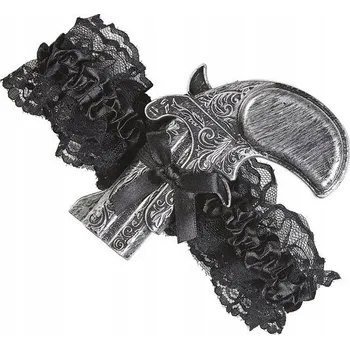 Karnevalový doplněk Korunková podvazek černý s motivem pistole steampunk