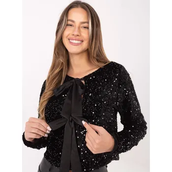 Dámský svetr Krátký černý elegantní kardigan s flitry a podšívkou IT-