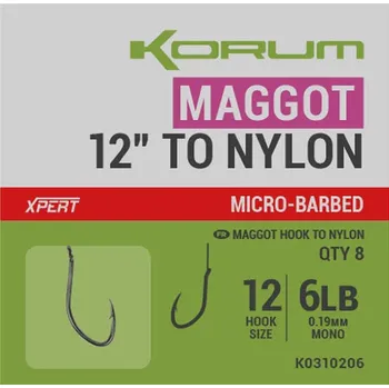 8ks - Hotový Návazec Korum Xpert Maggot Hooks Micro-Barbed to Nylon 0,15mm Vel. 16