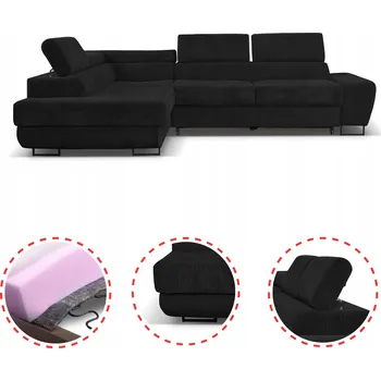 Sedací souprava Rohová Sedací Souprava rohová sedačka rozkládací pohovka na spaní Savio levá Family meble černý manšestr