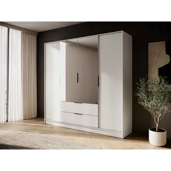 Šatní skříň SKŘÍŇ ZRCADLO LIVIA 4DL, otevírání, kašmír, velké zásuvky, tyč
