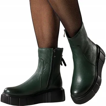 Dámské kozačky KOTNÍKOVÉ BOTY Zelené Kožené Dámské POHODLNÉ Platforma Zip Vzadu MODERNÍ vel. 38