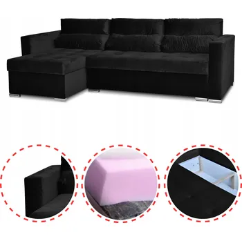 Sedací souprava Rohová Sedací Souprava Varius rozkládací s funkcí spaní Family meble rohová sedačka černý velur