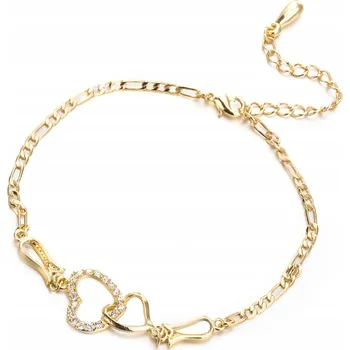 Náramek Náramek Řetízek se Srdíčkem, Mosaz/Zirkon, Pozlaceno 18K zlatem, 25 cm, 1 Ks