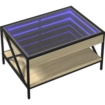 Konferenční stolek Konferenční stolek, LED podsvícení, kov, dřevo, tvrzené sklo, černá, dub sonoma, sklo čiré, INFINITY 5