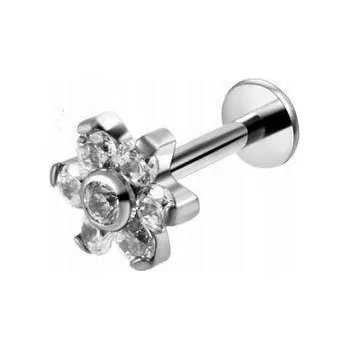 Náušnice Titanový labret s květem a zirkony 1,2/6/6