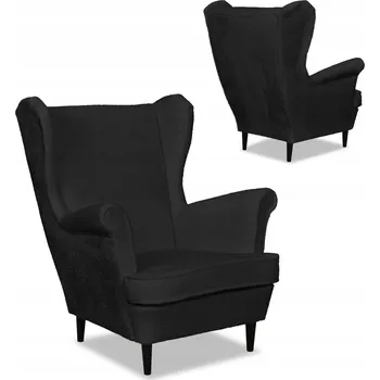 Křeslo Křeslo ušák Bella s podnožkou, skandinávský styl Family Meble, černá grafitová