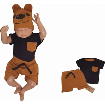 Kojenecká souprava Z&Z 2-dílná sada tričko kr. rukáv, kraťásky s provázkem - hnědá, černá Velikost: 68 (3-6m)