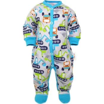 Kojenecké oblečení Baby Nellys Overálek Bagr se vzorem, zapínání uprostřed, šedý Velikost: 50 (0-1m)