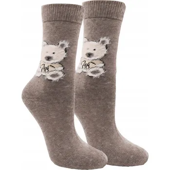 Dámské ponožky MARILYN Teplé dámské ponožky na zimu s medvídky ANGORA F32 HNĚDÉ BROWN