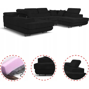 Sedací souprava Rohová Sedací Souprava do U rozkládací s funkcí spaní Savio Family meble černý manšestr