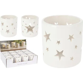 Vánoční světelná dekorace svícen na čajovou svíčku pr.7,5x8cm porcelán BÍ mix