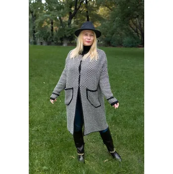 Dámský svetr Lenbutik Dámský kardigan ve vzoru rybí kosti černá