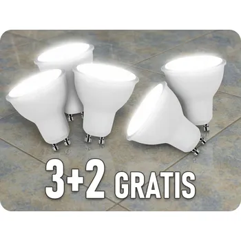 Žárovka LED ŽÁROVKA GU10, 7,5W, 610lm, 110°, 3+2 zdarma! Studená bílá