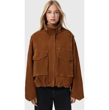 Pánská bunda Semišová bunda AllSaints hnědá barva, přechodná, W087LD 82X, vel. XS