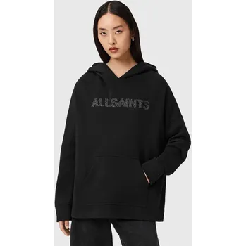 Dámská mikina Bavlněná mikina AllSaints dámská, černá barva, s kapucí, s potiskem, W118JD 99X, vel. M