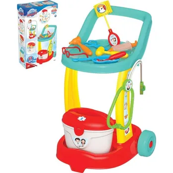 Dřevěná hračka Bino Lékařský vozík 32x48x36cm + dětské lékařské potřeby plast