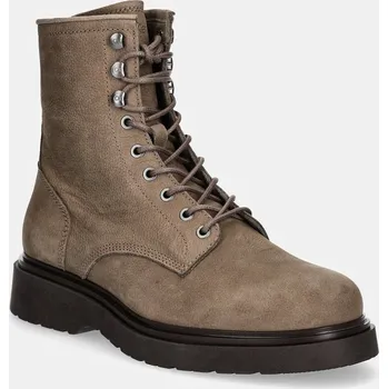 Dámská zimní obuv Semišové boty Calvin Klein LACE UP BOOT W/ ZIP SUEDE HM0HM01576 béžová 12X, EUR 40