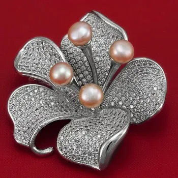 Brož Brož s květinou s růžovými perlami, cca 40 x 40 mm (BP3025K)