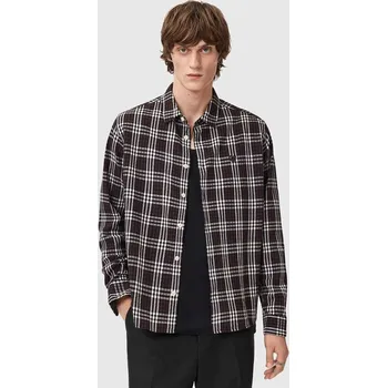 Pánská košile Bavlněná košile AllSaints pánská, hnědá barva, regular, s klasickým límcem, M069SD 88X, vel. XL