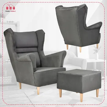 Křeslo Křeslo ušák Zoja s podnožkou, skandinávský styl Family Meble šedé grafit