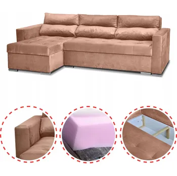 Sedací souprava Rohová Sedací Souprava pohovka Varius s funkcí spaní Family meble rohová sedačka lososová