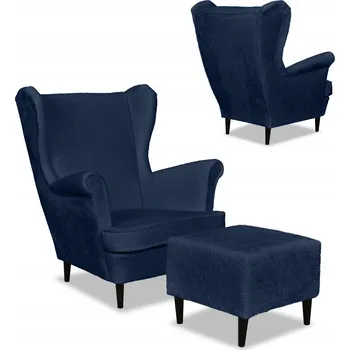 Křeslo Křeslo ušák Bella s podnožkou, skandinávský styl Family Meble, tmavě modré