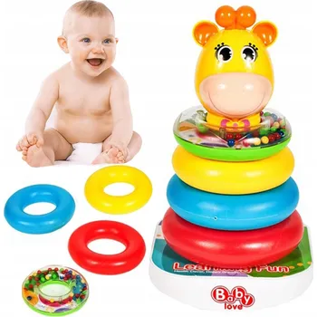 Hračka pro nejmenší Věž Pyramida ke Skládání Hračka pro Miminko Žirafa +6m Amade AM4849