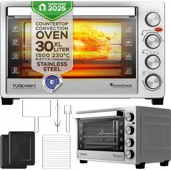 Mini trouba ELEKTRICKÁ TROUBA 30L S HORKOVZDUCHEM + OTOČNÝM ROŽNĚM + GRILLEM 1500W INOX NEREZOVÁ OCEL