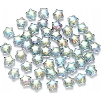 Dětské navlékací korálky Skleněné Korálky , hvězdičky, průhledné, barva AB, 8x8,5x4mm, 50 Ks
