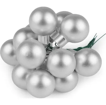 Vánoční dekorace Vánoční skleněná baňka na drátku Ø2 cm - mat a lesk Varianta: 4 stříbrná mat, Balení: 12 ks