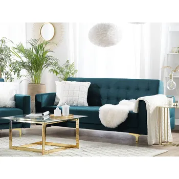 Pohovka Rozkládací pohovka modrozelená sametové čalounění moderní styl 3místná modulární zlaté nohy boční područky obývací pokoj Beliani