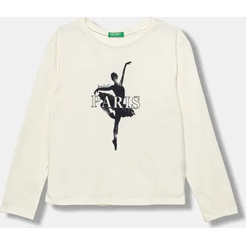 Dětská móda Dětské bavlněné tričko s dlouhým rukávem United Colors of Benetton 3JERC10QM.G.seasonal béžová 02X, vel. 120