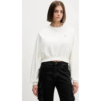 Dámská mikina Bavlněná mikina Tommy Jeans dámská, bílá barva, hladká, DW0DW21831 01C, vel. XS