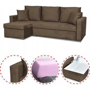 Sedací souprava Rohová Sedací Souprava rozkládací s funkcí spaní rohová sedačka Family Meble hnědý velur